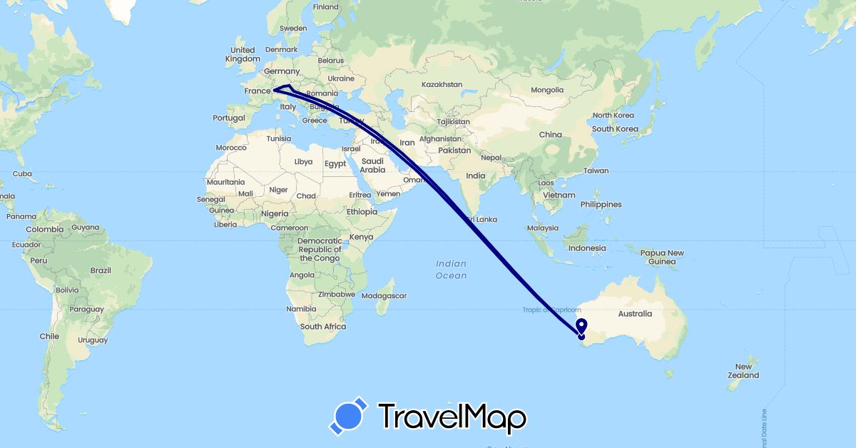 TravelMap itinerary: driving in Austria, Australia, Switzerland, Germany, Slovenia (Europe, Oceania)